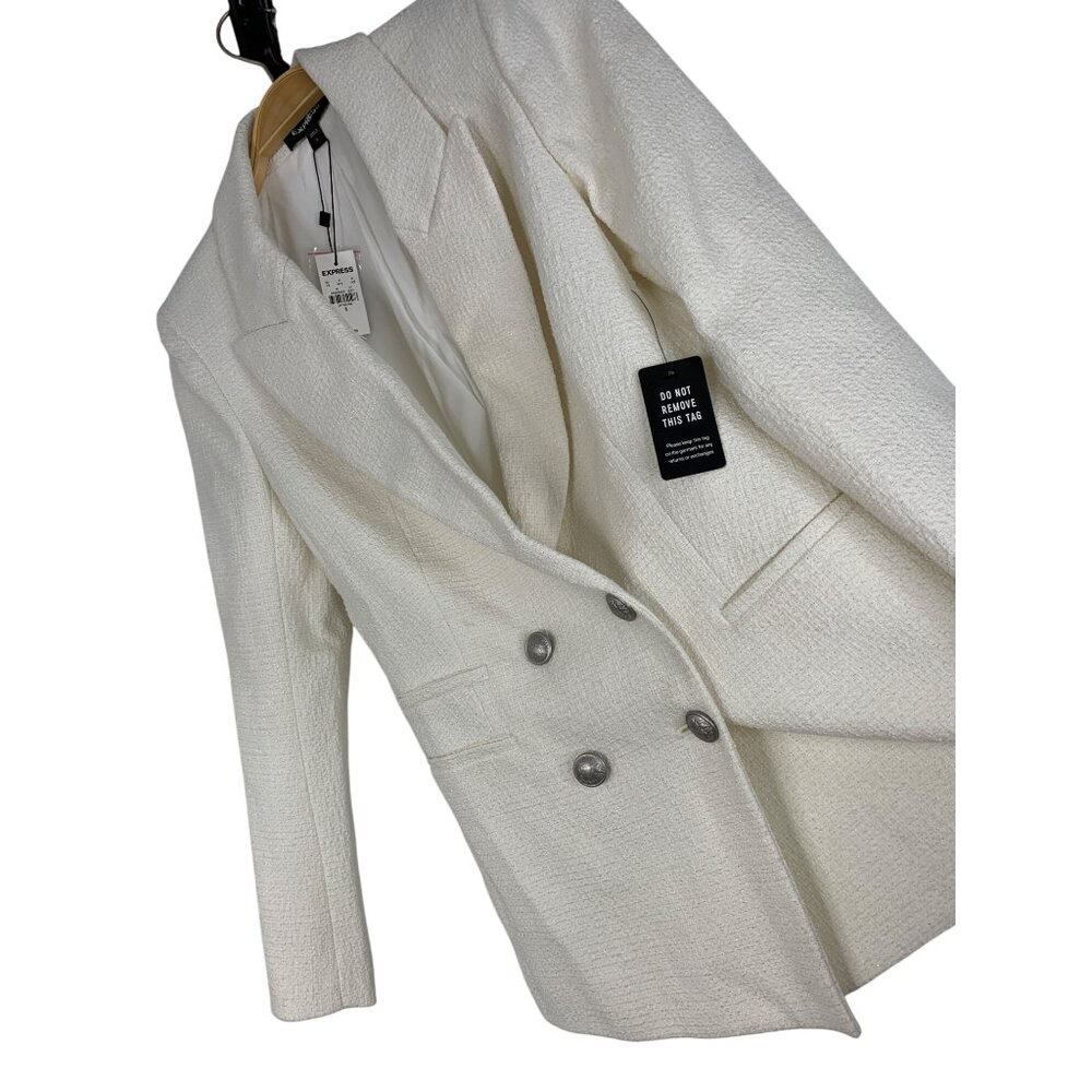 Express White Metallic Textured Blazer Crest Silver Buttons NWT S RV10316 NWT